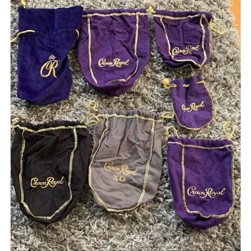 11 Crown Royal Drawstring Bottle Bags VELVET & FELT LOT mix sizes & colors